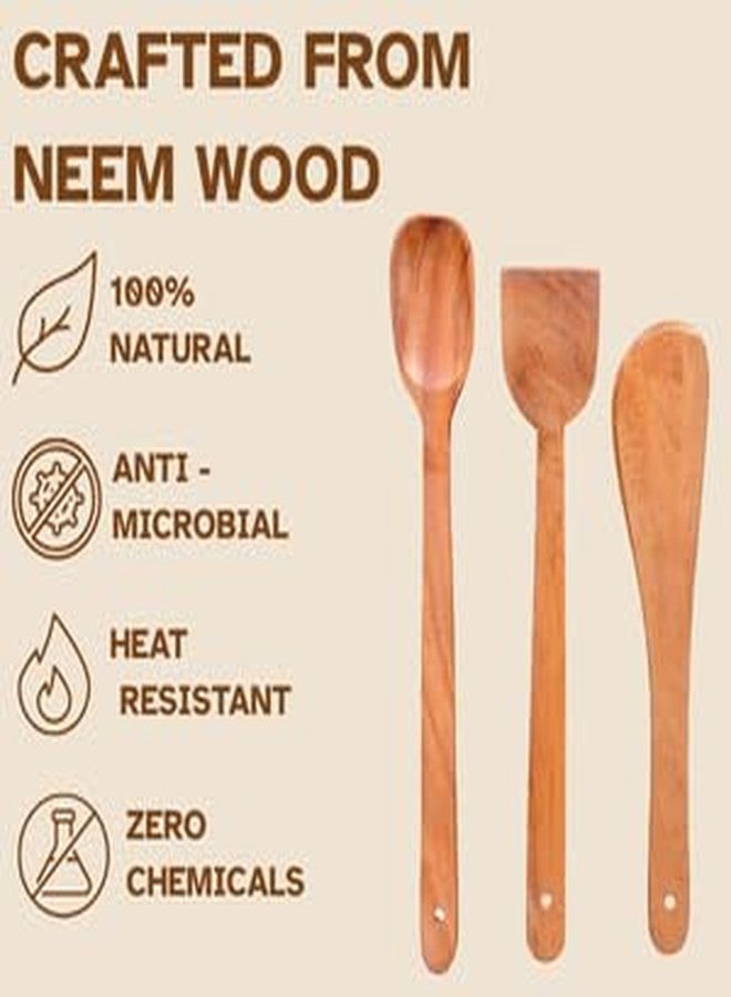Woodkit Pure Neem Wood Spatula Set for Cooking | Dosa Spatula Set | Wooden Spatula for Serving,Mixing,Flipping | Naturally Antimicrobial and Non Stick - Neem Wood Flip & Serve Set of 3 - Image 2